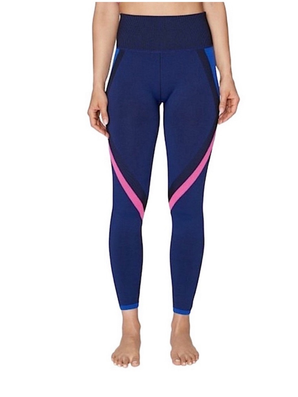 Betsy Johnson Workout Pants Navy Athletic Leggings Pink Accent Stripes 80s high